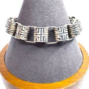 VTG Sterling Silver 925 Black Onyx Round Link Chain Bracelet Size 7.25" Fit